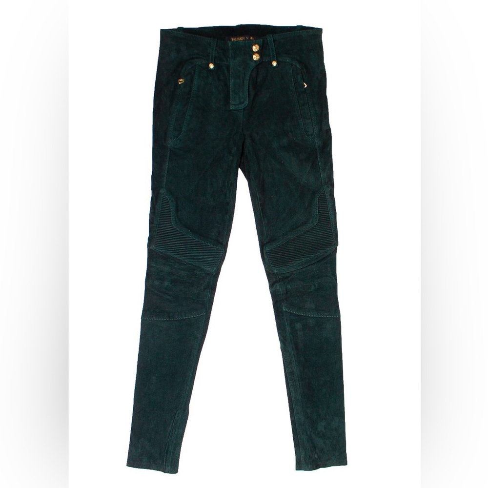 RARE Balmain X H&M green Suede Biker Pants Size US2 EUR 32